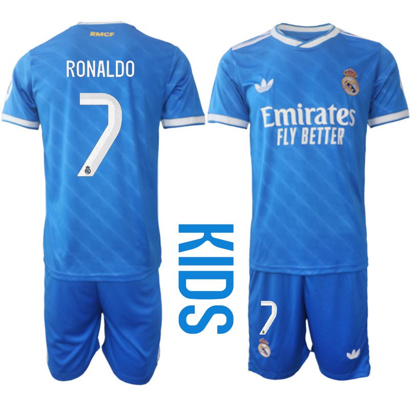 Youth 2025-2026 Club Real Madrid away blue #7 Soccer Jersey